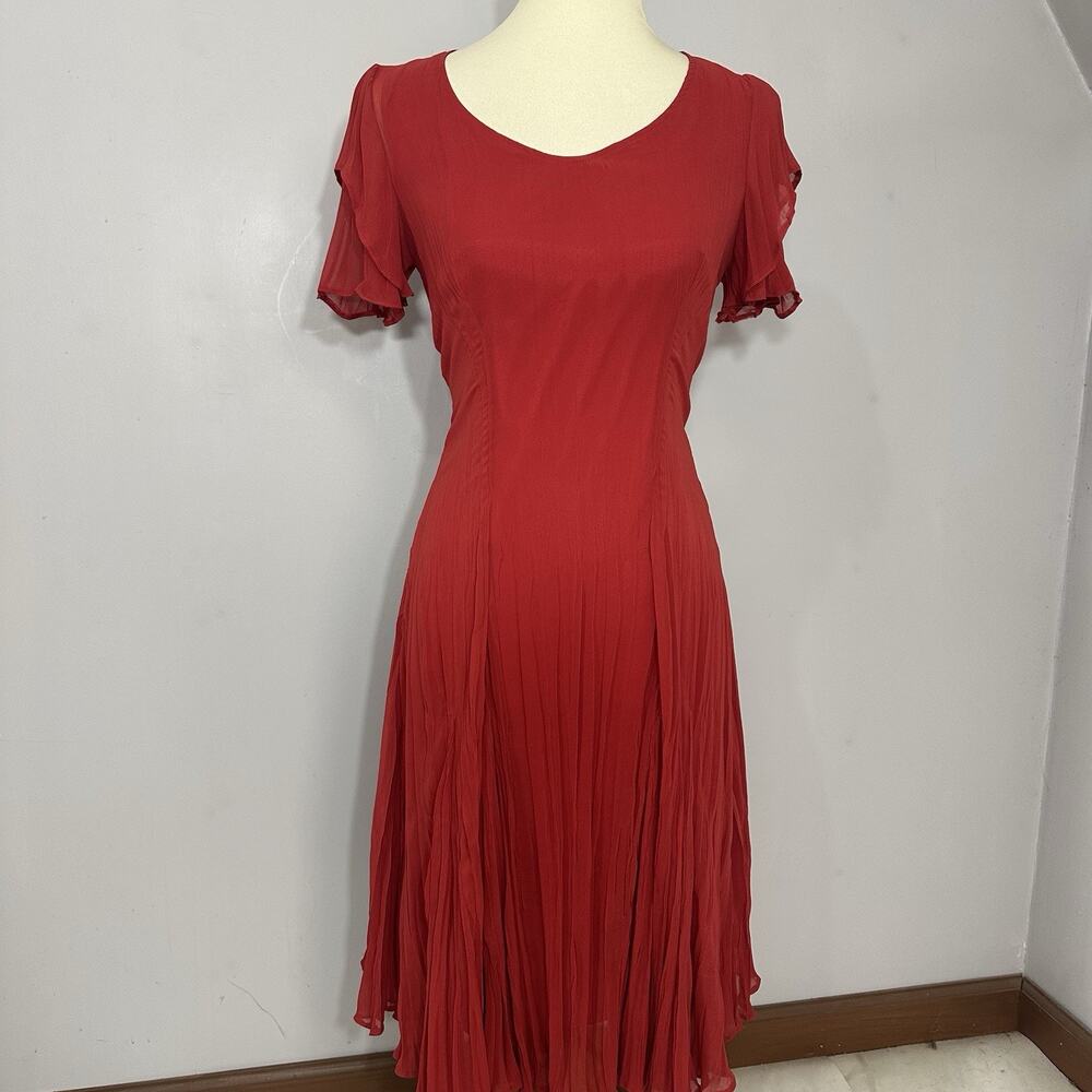 Kedziorek Bell Sleeve V-neck Midi Dress Red 38 Small Lined Coastal Flowy Resort - Picture 14 of 14